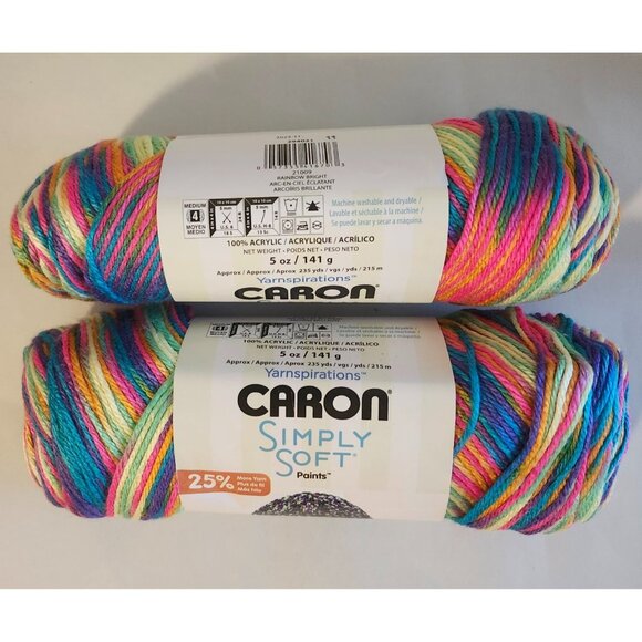 Caron Simply Soft Paints 2 Yarns Rainbow Bright Same Lot - Picture 2 of 6
